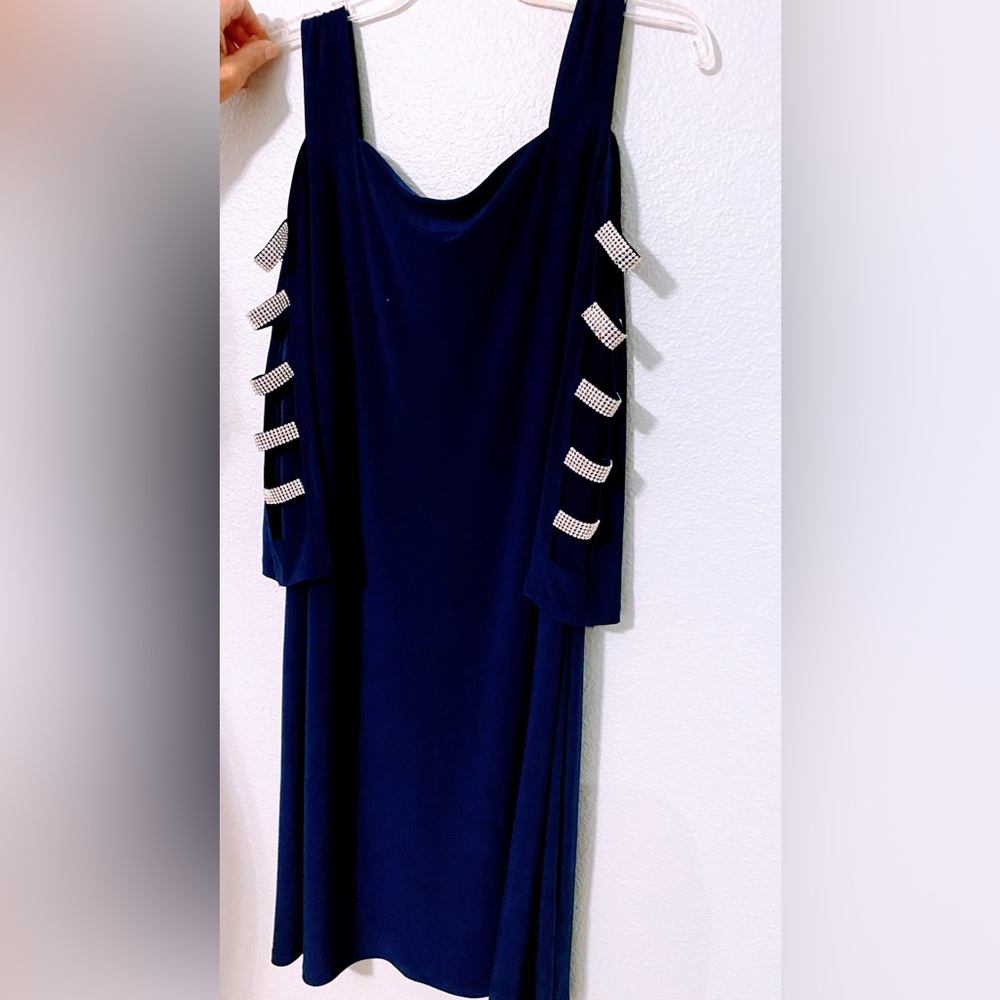 Elegant Royal Blue Dress with Embellished Open Long Sleeves
